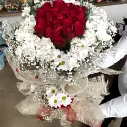 XXL Papatya ve Gül Buketi - Hasır Paket