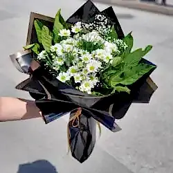 Siyah Buket Kağıdında Beyaz Papatya